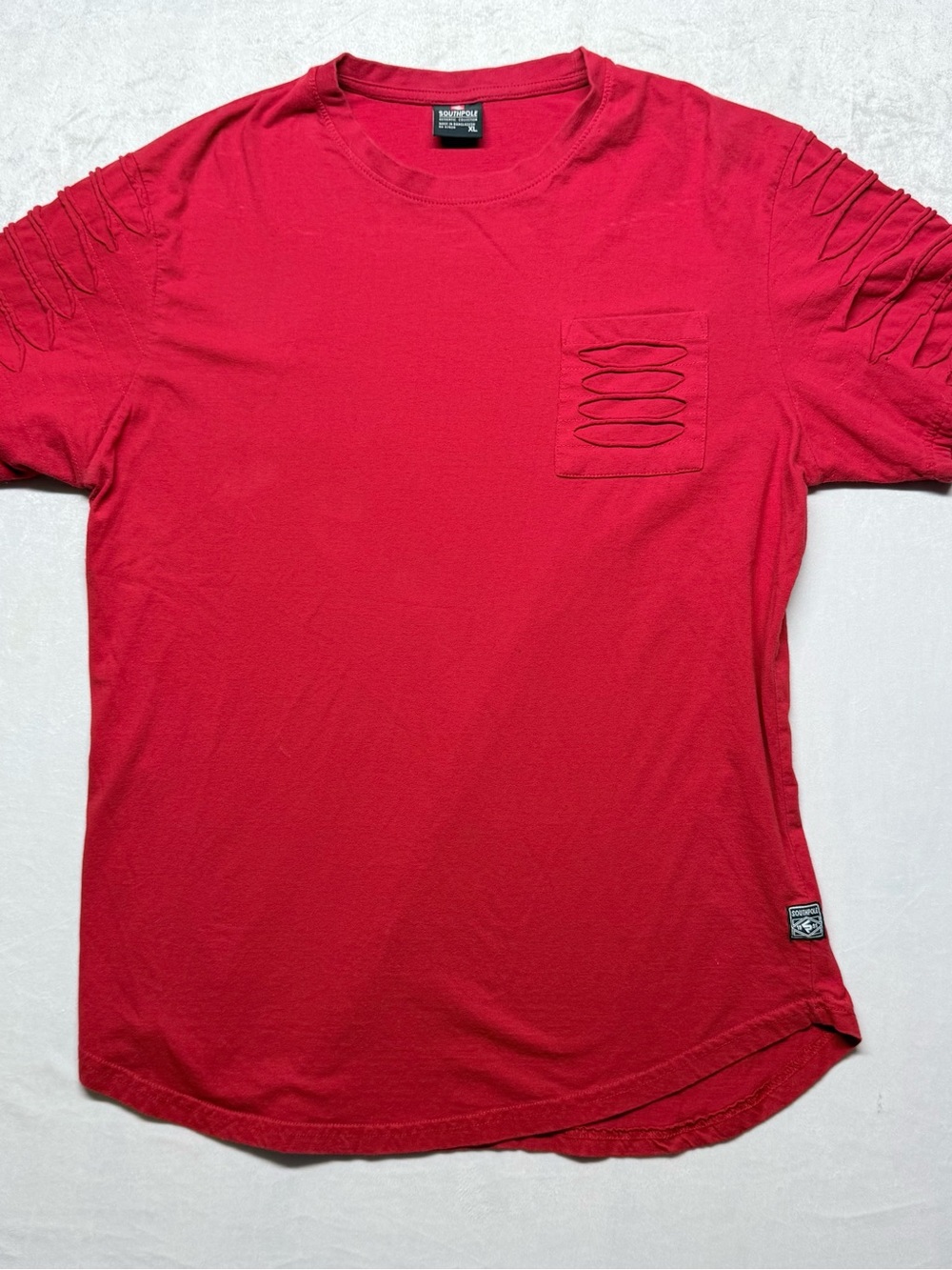 South Pole Men's Red Short-Sleeve Crewneck Tee with Distressed Pocket